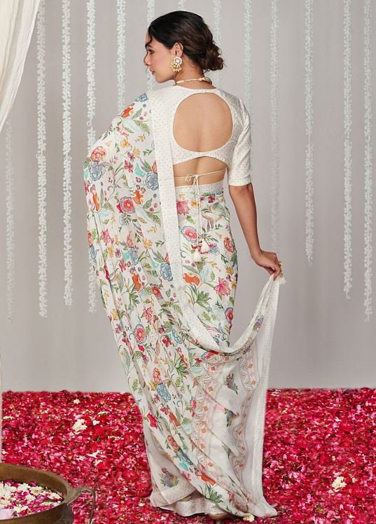 Sari en chiffon à imprimé floral Sari Indien