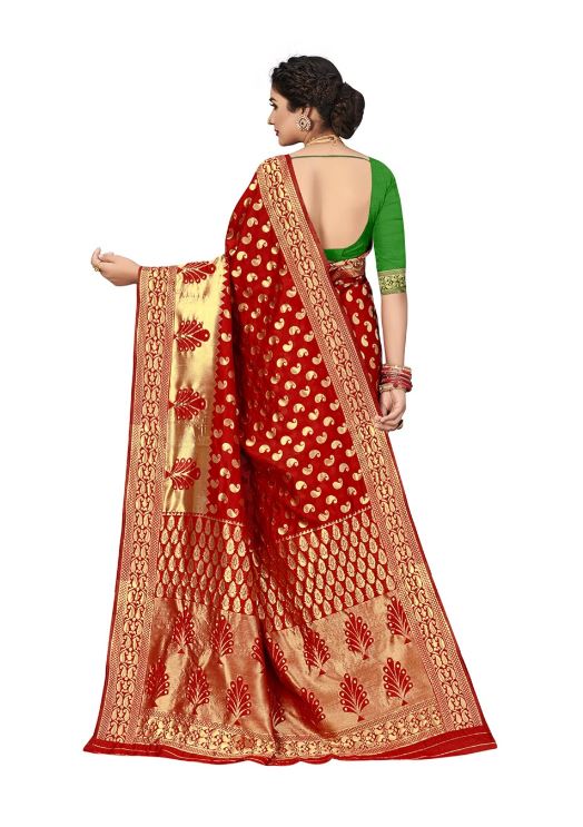 Sari en soie artificielle en tissage zari Sari Indien