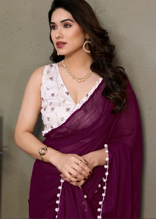 Sari violet en soie Banglori Sari Indien