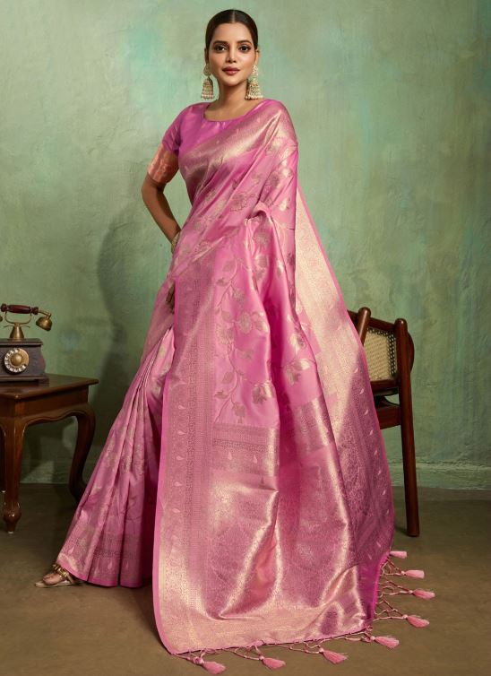 Sari Banarasi fuchsia en pure soie Sari Indien