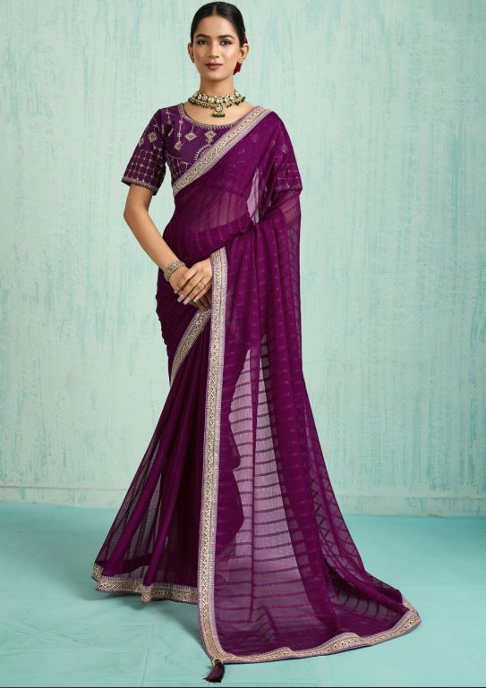 Sari en chiffon uni Sari Indien