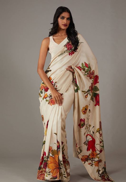 Sari en chiffon à imprimé floral Sari Indien