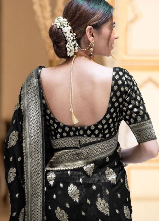 Sari en soie Banarasi mélangé tissage jacquard Sari Indien