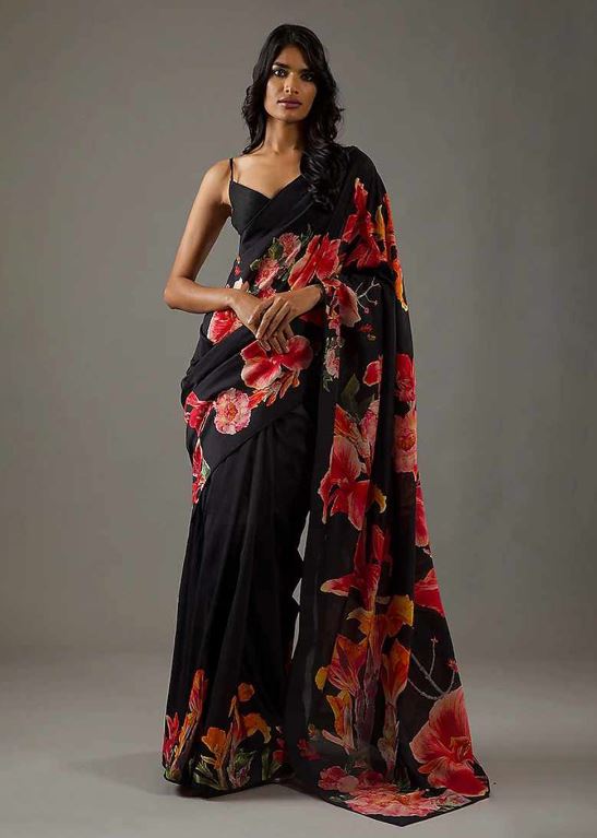 Sari en chiffon à imprimé floral Sari Indien