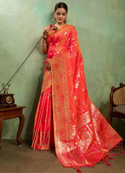 Sari Banarasi fuchsia en pure soie Sari Indien