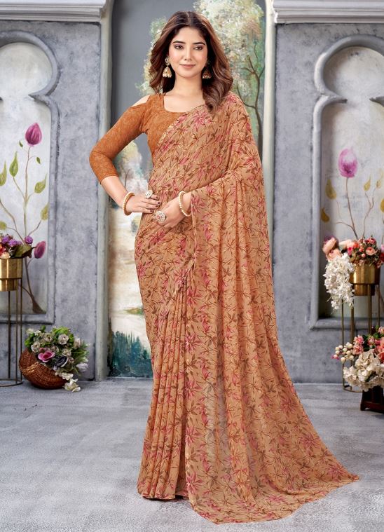 Sari en chiffon à imprimé floral Sari Indien