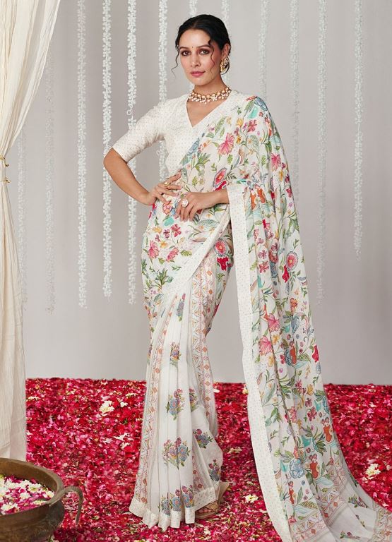 Sari en chiffon à imprimé floral Sari Indien