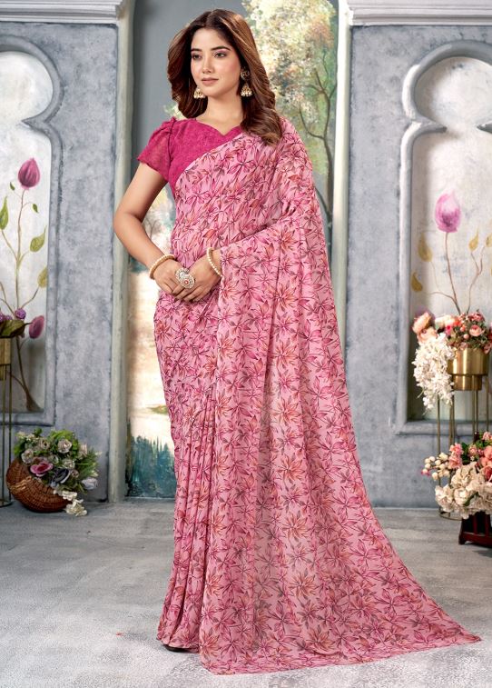 Sari en chiffon à imprimé floral Sari Indien