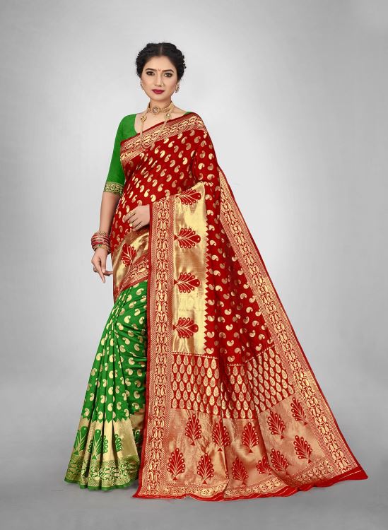 Sari en soie artificielle en tissage zari Sari Indien