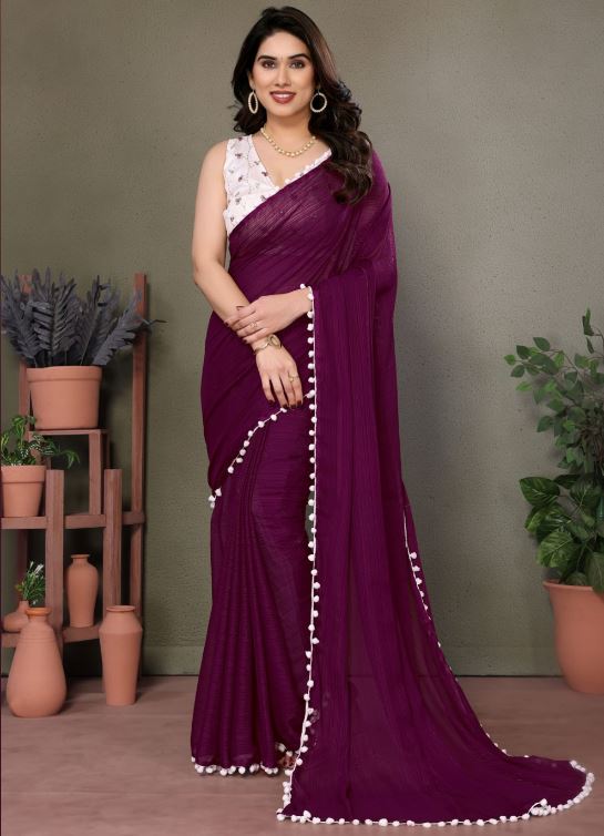 Sari violet en soie Banglori Sari Indien