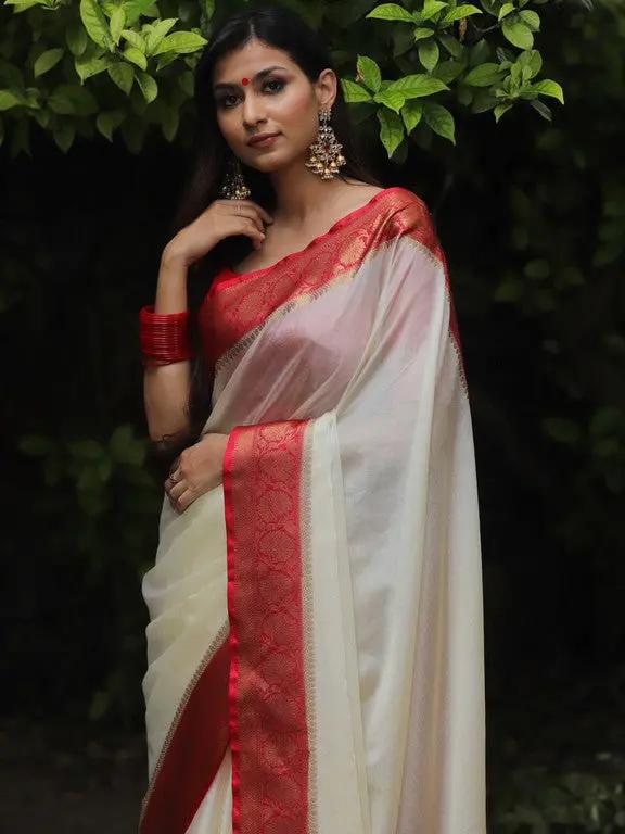 Sari blanc uni en nylon semi-soie Sari Indien