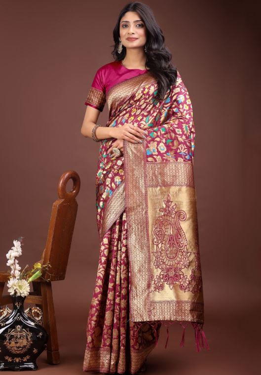 Sari en pure soie avec tissage jacquard Sari Indien