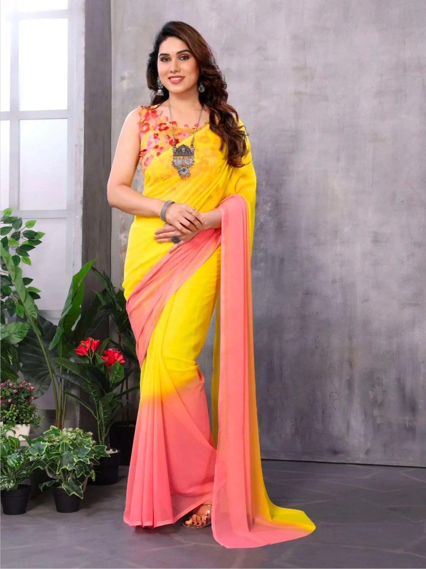 One minute sari georgette floral Sari Indien