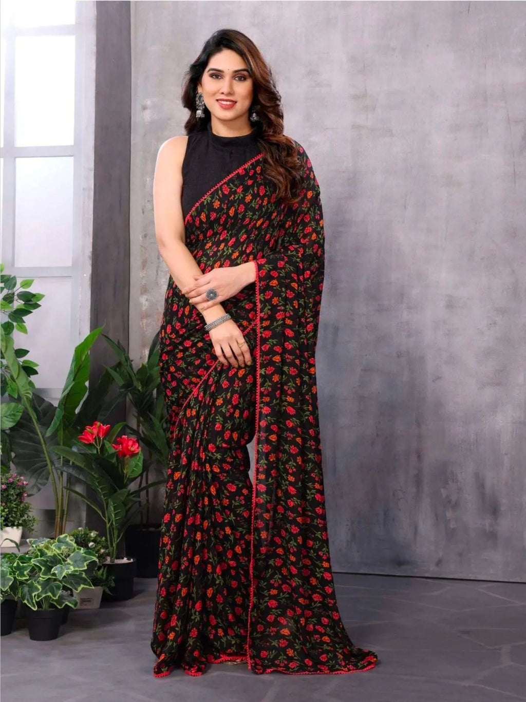 One minute sari georgette floral Sari Indien