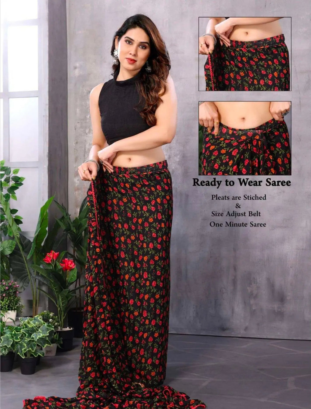One minute sari georgette floral Sari Indien