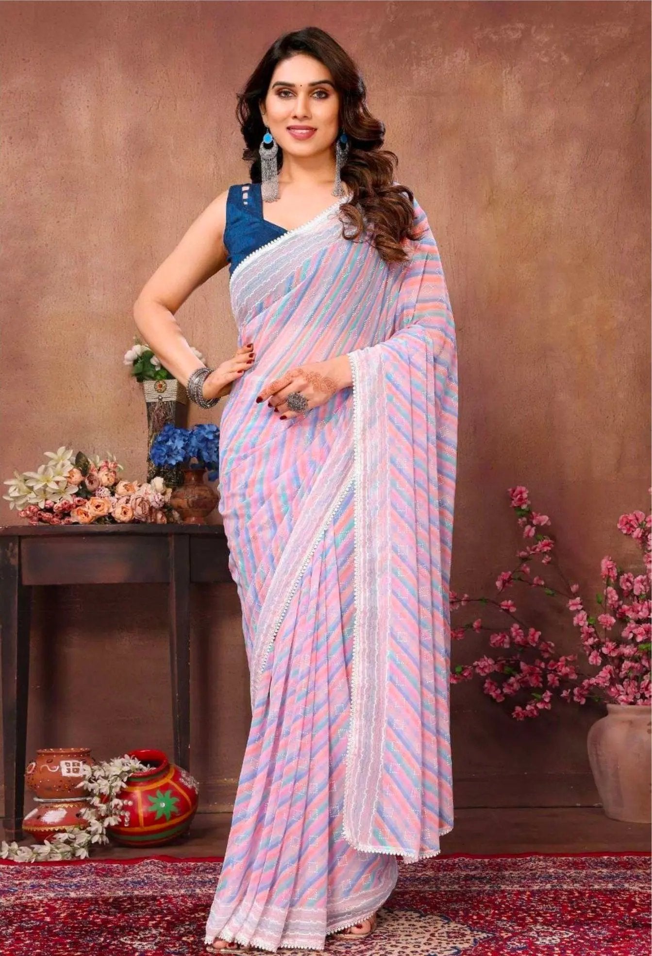 One minute sari georgette floral Sari Indien