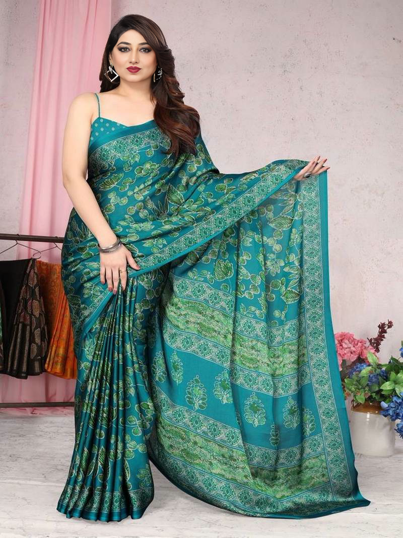 Sari vert en chiffon à imprimé floral Sari Indien