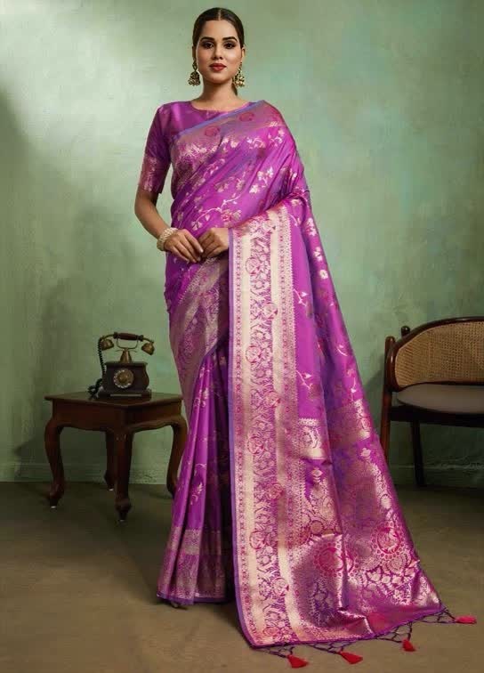 Sari Banarasi fuchsia en pure soie Sari Indien