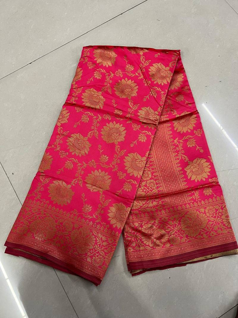 Sari rose en soie mélangée style Kanjivaram Sari Indien